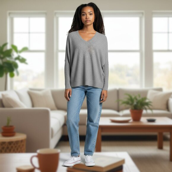 rxb Womens Small Gray Long Snap Sleeve V Neck Pullover Sweater Size S - Picture 1 of 10